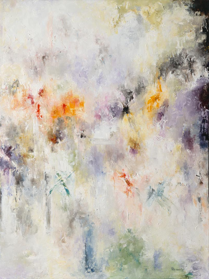 Fragment of Arise: ochre and violet dissolving into chalk.
