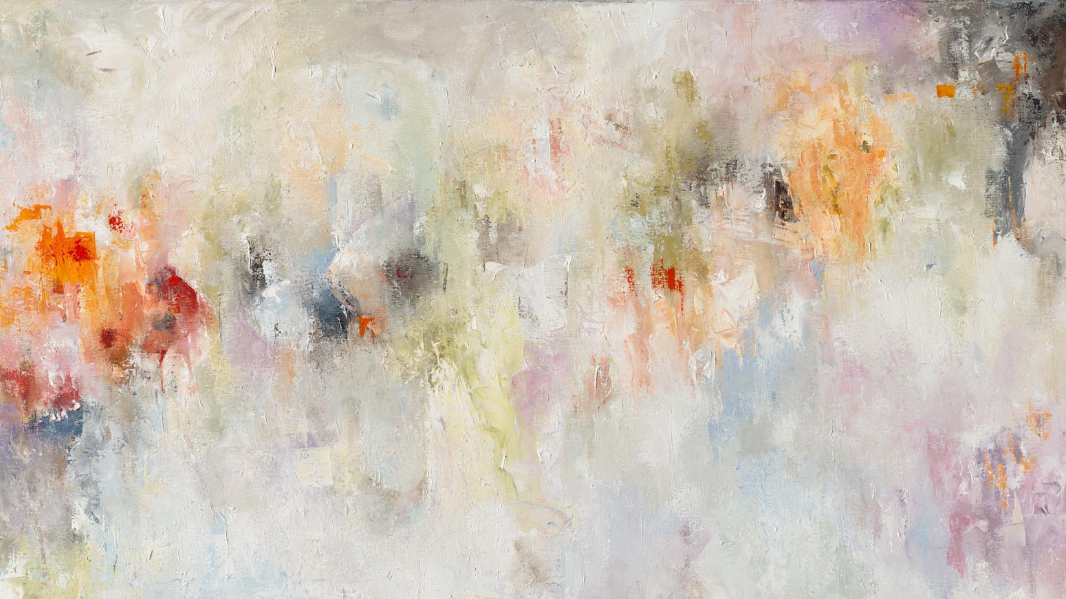 Fragment of a canvas: warm light surfacing through pale grey.