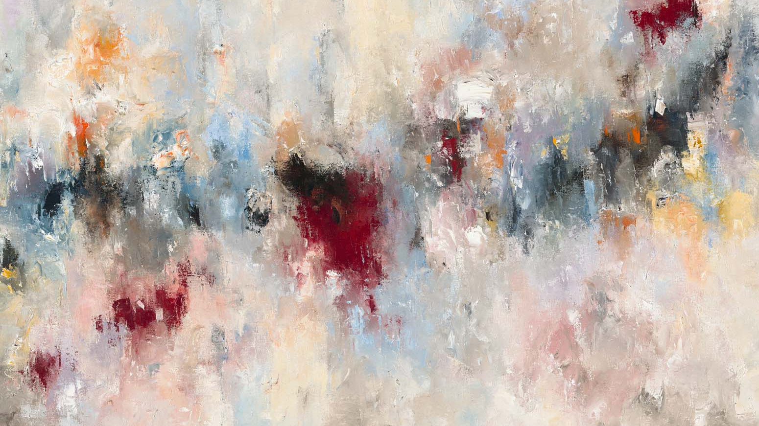 Fragment of a canvas: crimson and charcoal caught in pale, weathered white.