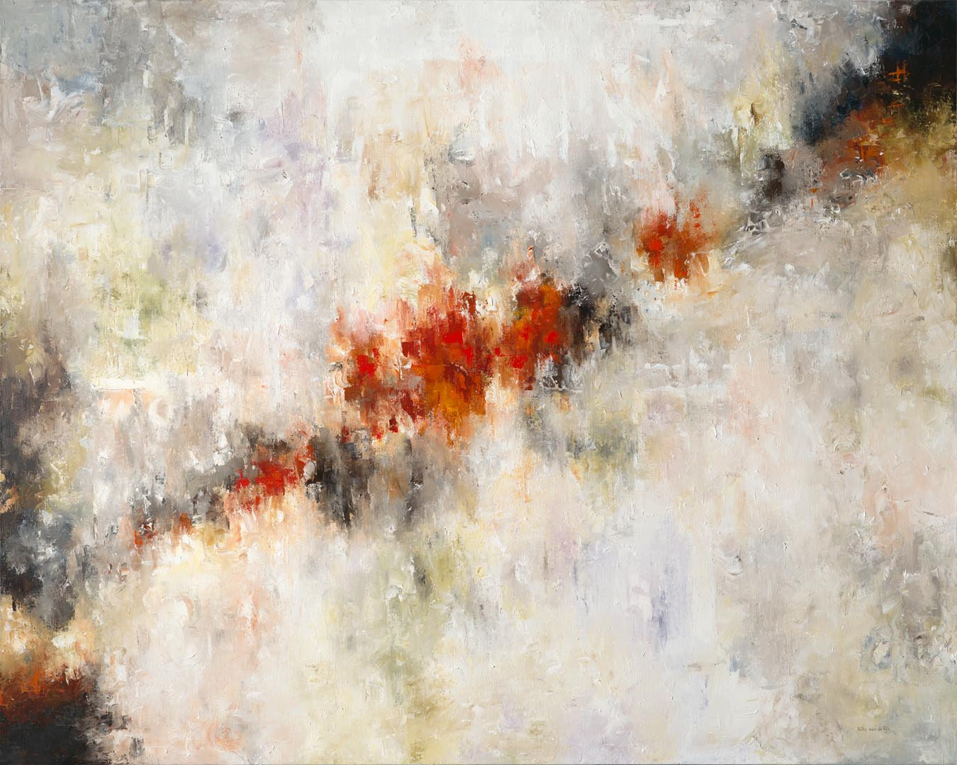Future: a pale worked ground with a dense core of scarlet and ember at its centre.
